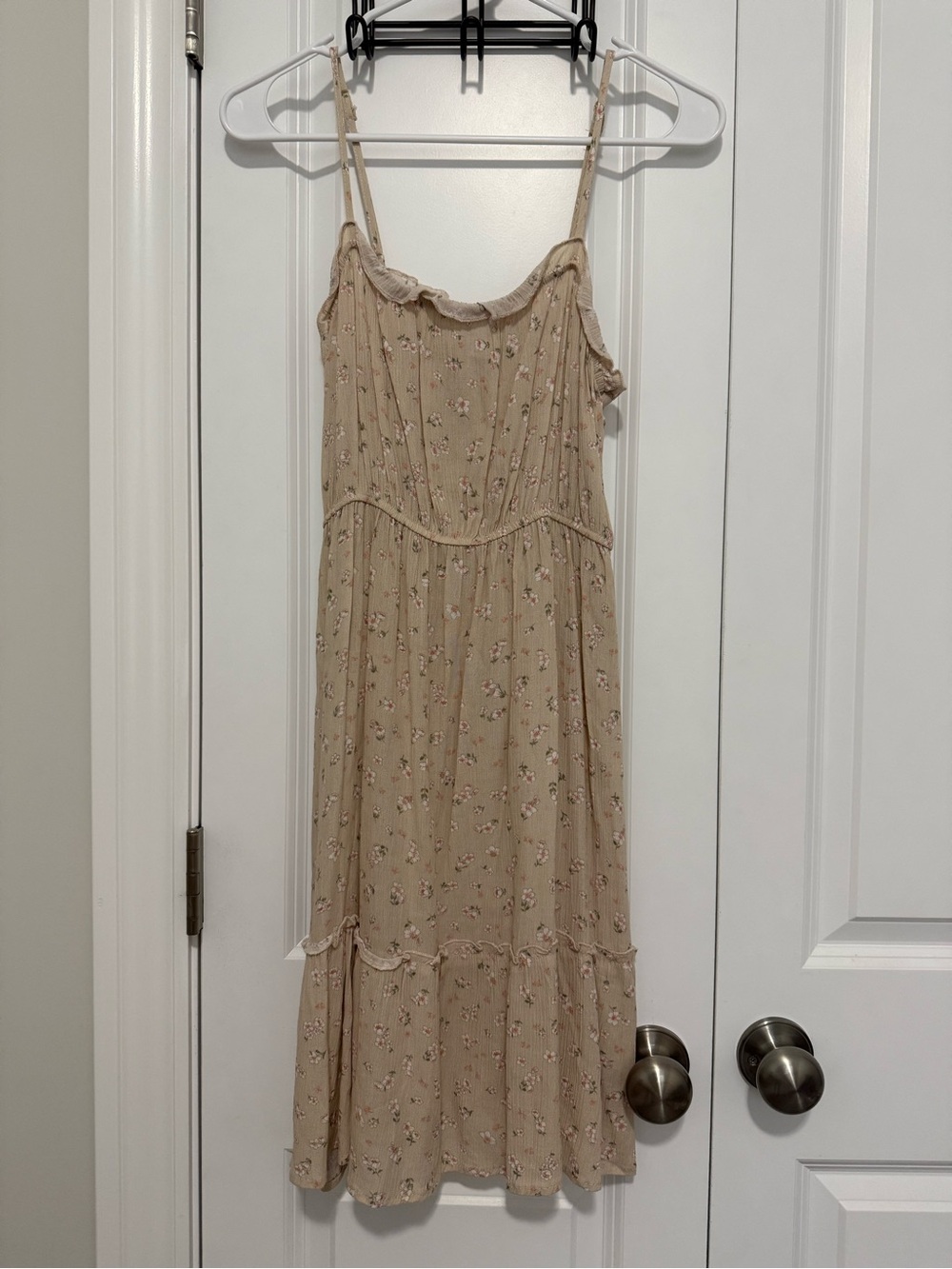 Pink Rose Beige Floral Ruffled Neck Dress